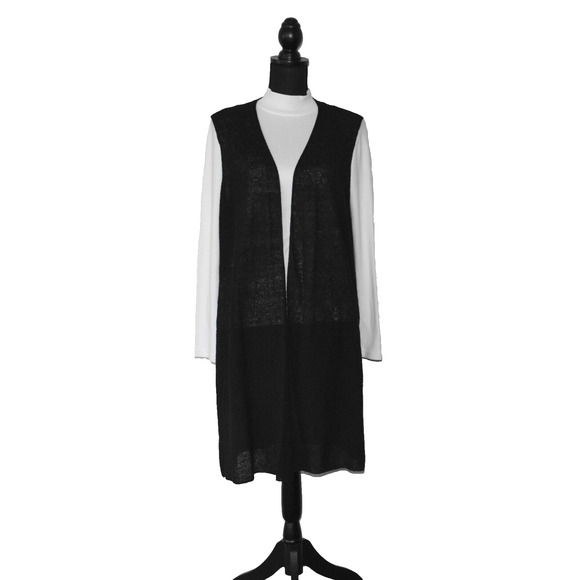 A5 Auth EILEEN FISHER Viscose Open Front Sleeveless Long Cardigan Sweater Size L - Picture 1 of 5